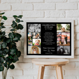 Poster colagem de fotos editável para aniversário de 25 a