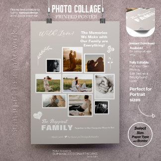 Poster Colagem de Fotos Elegante A3 para Amigos e Família