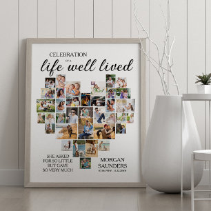 Poster Colagem de Fotos em Coração para Funeral de Vida B