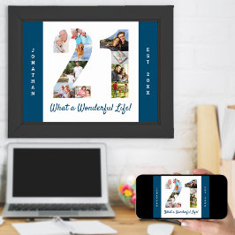 Poster Colagem de Fotos em Forma Número 21 para aniversár