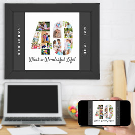 Poster Colagem de Fotos em Forma Número 40 para aniversár