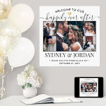Poster Colagem de Fotos Felizes para Sempre Bem-vindo ao<br><div class="desc">Dê as boas-vindas aos convidados do casamento para a sua cerimônia ou recepção com um elegante cartaz personalizado de colagem de 5 fotos quadrado 24"x24". As fotos e todo o texto são simples de personalizar. (DICA DE COLOCAÇÃO DE IMAGEM: Uma maneira fácil de centralizar uma foto exatamente como você deseja...</div>