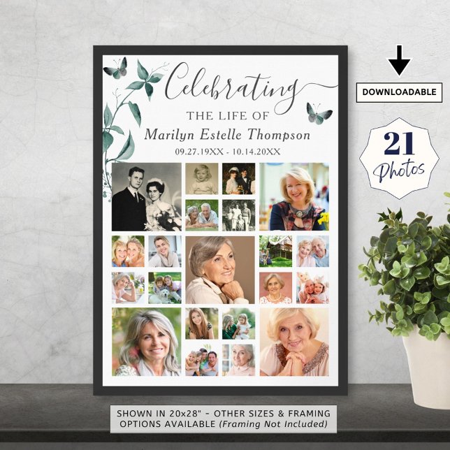 Poster Colagem de Fotos Funeral 21 Borboleta Botânica (Criador carregado)