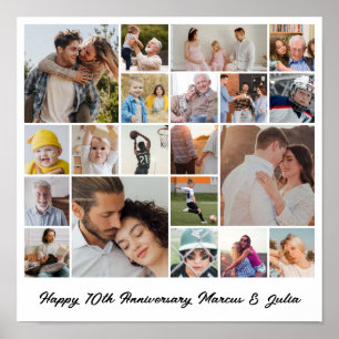 Poster Colagem de Fotos Grade Quadrada Branca Personaliza