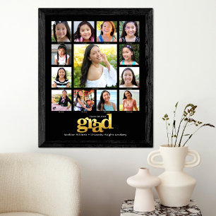 Poster Colagem de Fotos K-12 Moderna Dourada Preta
