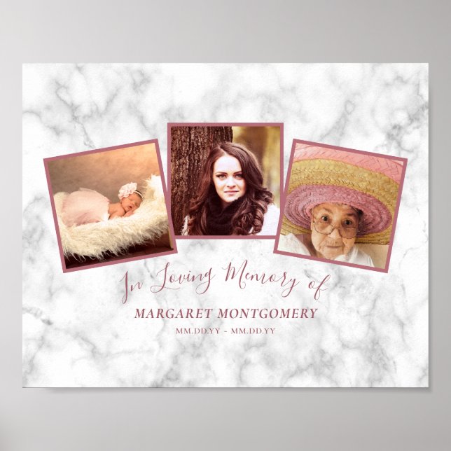 Poster Colagem de Fotos Mármore Rosa Dourado Rosa Memória (Frente)