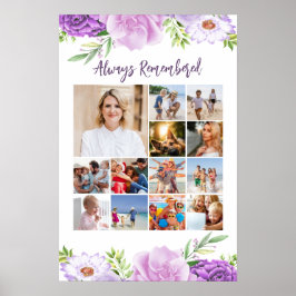 Poster Colagem de Fotos Memorial com Flores Roxas e Rosad