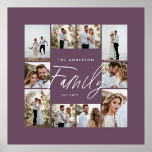 Poster Colagem de fotos mínima elegante com roxo familiar