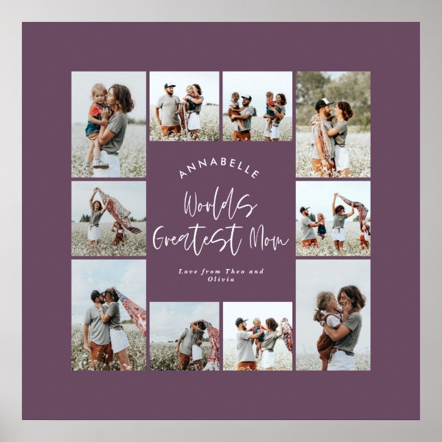 Poster Colagem de fotos mínima elegante e roxa da mãe (Frente)