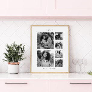 Poster Colagem de Fotos Moderna com Monograma de Casais e