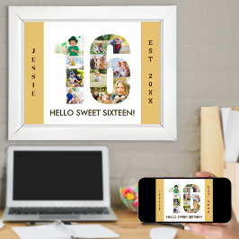 Poster Colagem de Fotos no Número 16 Neutro 16º Aniversár