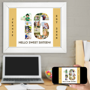 Poster Colagem de Fotos no Número 16 Neutro 16º Aniversár
