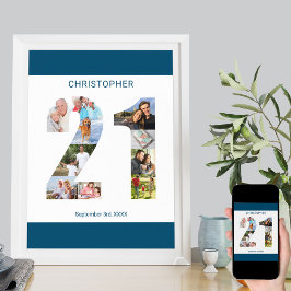 Poster Colagem de Fotos Número 21 aniversário de 21 anos 