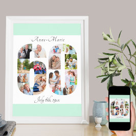 Poster Colagem de Fotos Número 60 Mint White 60th Birthda