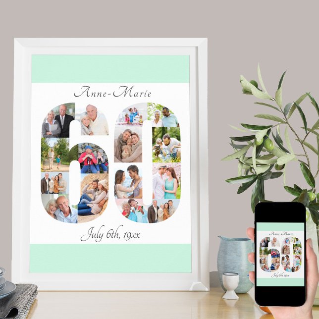 Poster Colagem de Fotos Número 60 Mint White 60th Birthda (Criador carregado)