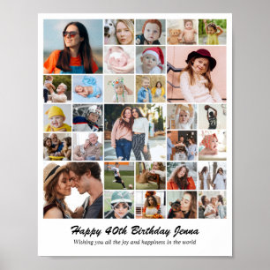 Poster Colagem de Fotos Personalizada 30 Fotos 8x10 16x20