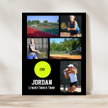 Poster Colagem de Fotos Personalizada da Equipe de Tênis<br><div class="desc">Este poster de colagem de fotos personalizado da equipe de tênis apresenta as suas fotos de tênis, um gráfico de bola de tênis carregado favorito com o nome do jogador e a escola (ou o seu texto personalizado). Este design é definido em relação a uma cor de fundo de sua...</div>