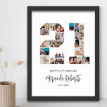 Poster Colagem de Fotos Personalizada do Número do aniver<br><div class="desc">Comemore o aniversário de 21 anos com este poster de colagem de fotos número 21 personalizado. Este presente personalizável também é perfeito para o aniversário de casamento. É uma maneira excelente de mostrar memórias preciosos do seu casamento e da sua vida casada. A poster apresenta uma coleção de fotos capturando...</div>