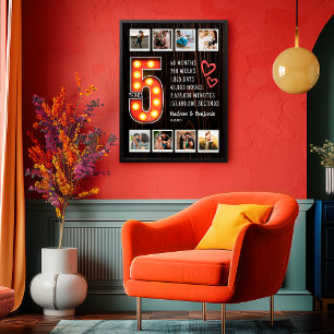 Poster Colagem de Fotos Personalizada Retro Wood 5º Anive