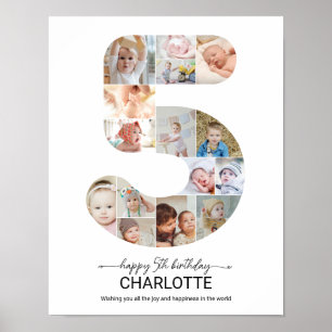 Poster Colagem de Fotos Personalizadas Número 5 Aniversár