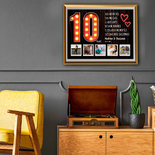 Poster Colagem de Fotos Personalizadas Retro 10º Aniversá