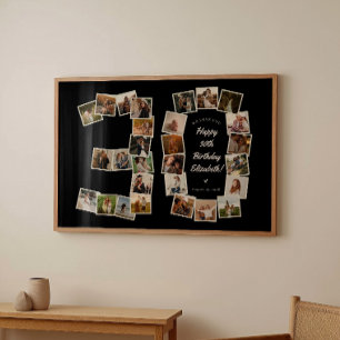 Poster Colagem de Fotos Preto Branco Número de Aniversári