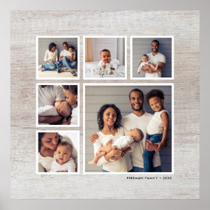 Poster Colagem de Fotos Quadradas em Madeira Envelhecida