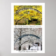 Colagem de MÃES Plymouth na entrada do Burial Hill