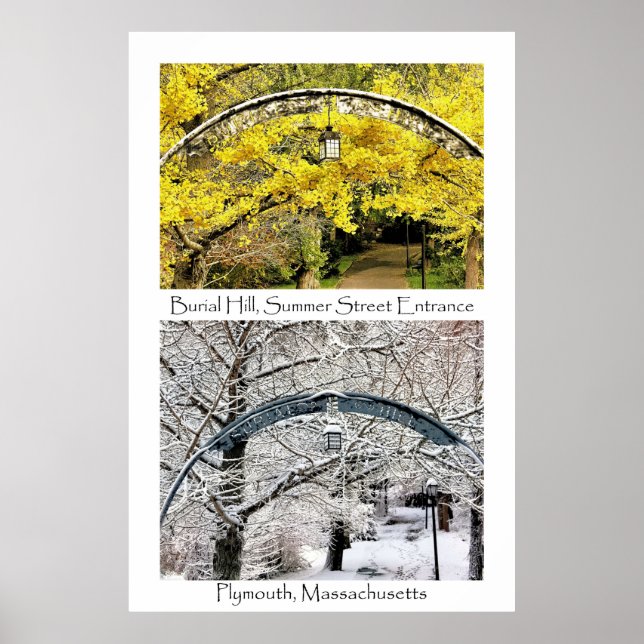 Poster Colagem de MÃES Plymouth na entrada do Burial Hill (Frente)