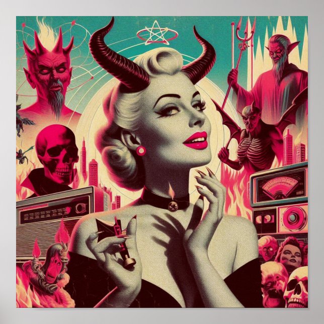 Poster Colagem de Mulheres Devilish Retro (Frente)