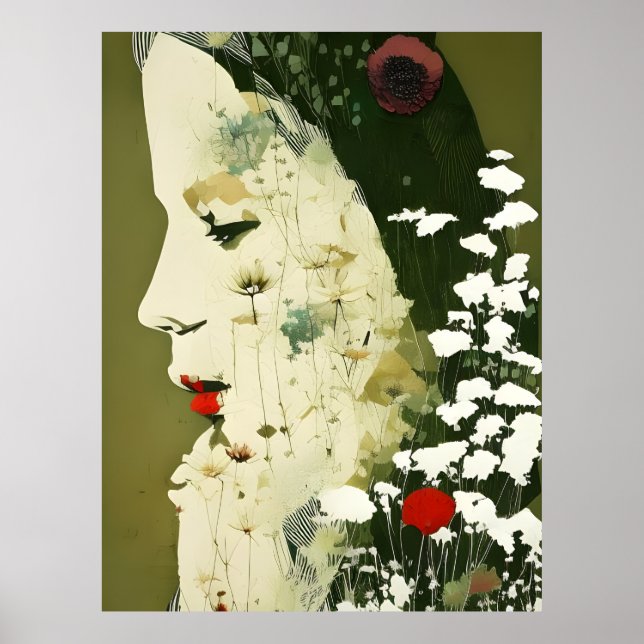 Poster Colagem de Mulheres e Flores (Frente)