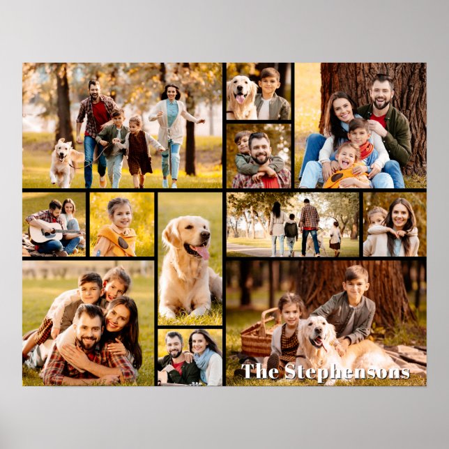 Poster Colagem de Nome Simples com 12 Fotos Únicas (Frente)