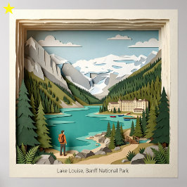 Poster Colagem de Papel Diorama do Lago Louise Banff Cana