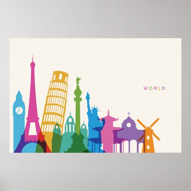 Poster Colagem de Pastel Monumentos do Mundo (Frente)