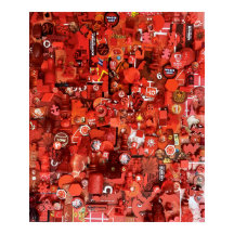 Colagem de peças de jogos do conselho vermelho