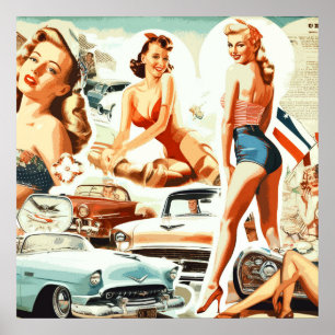 Poster Colagem de Pinups Retro