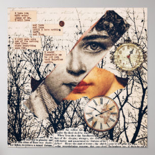 Poster Colagem de Poema de Amor Vintage Arte Sepia Româ