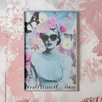 Colagem de Pop de Estilo Coquette Rosa e Azul