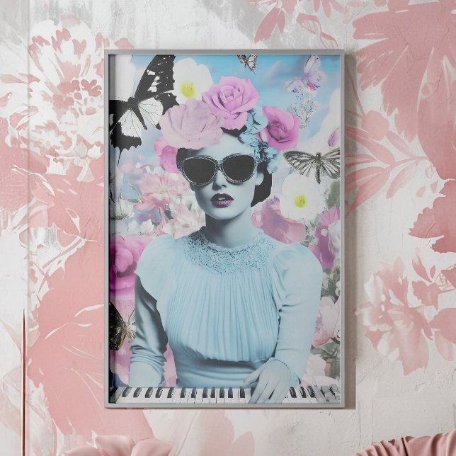 Poster Colagem de Pop de Estilo Coquette Rosa e Azul (Criador carregado)