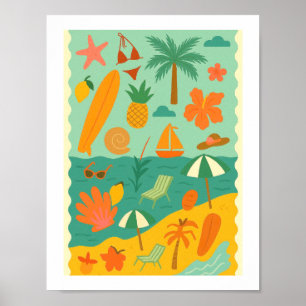 Poster Colagem de Praia Tropical Retro Férias de Verão de