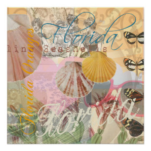 Pôster Colagem de Prateleiras de Viagem da Flórida Vinta