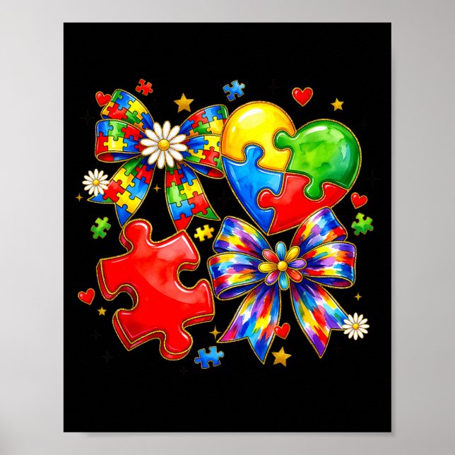 Poster Colagem de quebra-cabeça de laço coquete de autism (Frente)