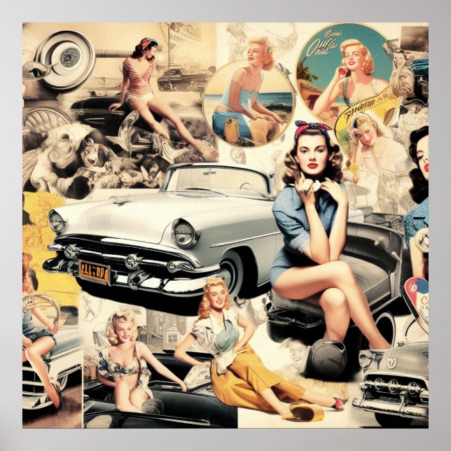 Poster Colagem de Raparigas Retro 1950S (Frente)