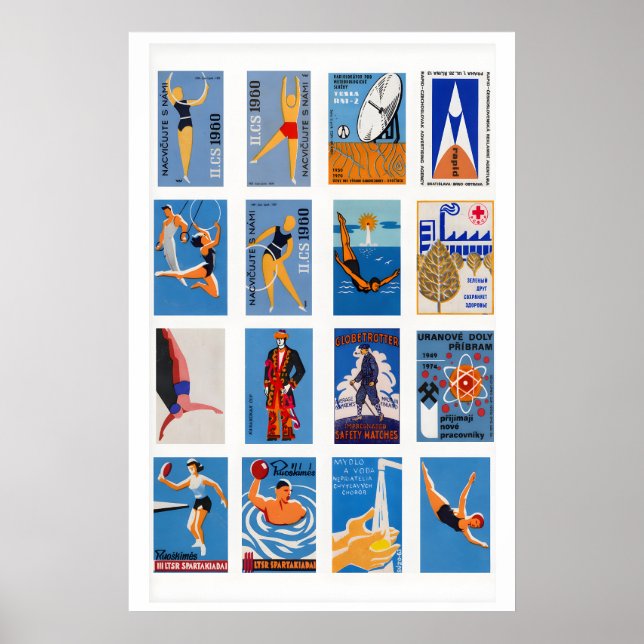 Poster Colagem de rótulo de caixa de fósforos azul e lara (Frente)