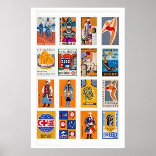 Poster Colagem de rótulo de caixa de fósforos laranja e a