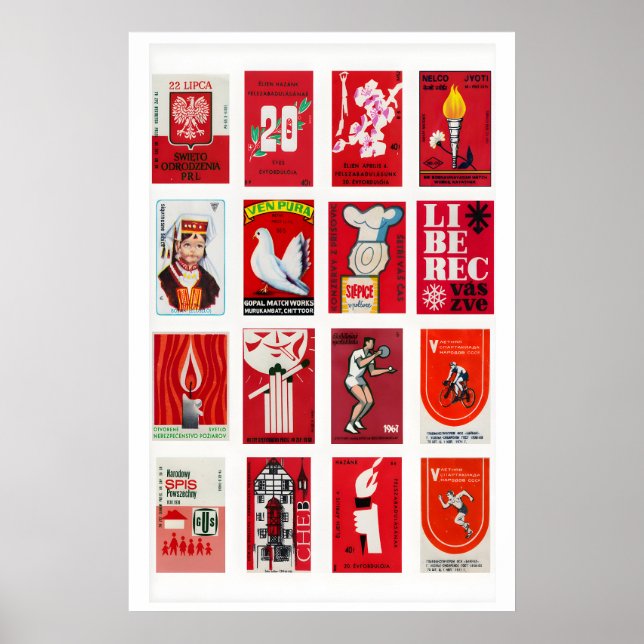 Poster Colagem de rótulo de caixa de fósforos vermelha e  (Frente)