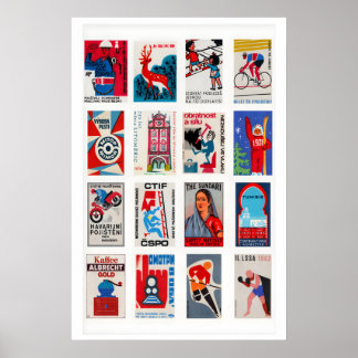 Poster Colagem de rótulo de caixa de fósforos vermelha e