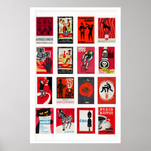Poster Colagem de rótulo de caixa de fósforos vermelha e 