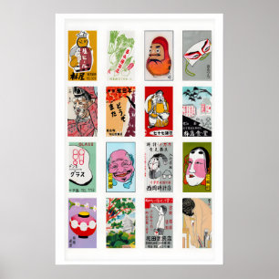 Poster Colagem de Rótulos de Caixa de Fósforos Japoneses,