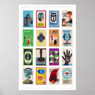 Poster Colagem de Rótulos de Caixa de Fósforos Romenos, E